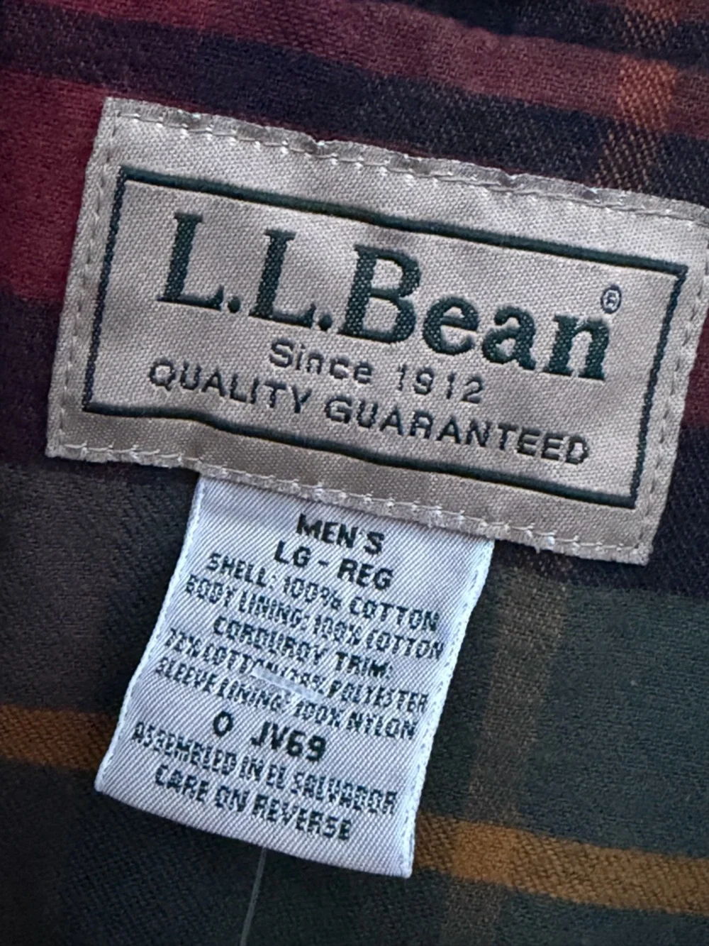 L.L. Bean Tan Canvas Field Jacket with Green Corduroy Collar - Picture 2 of 4